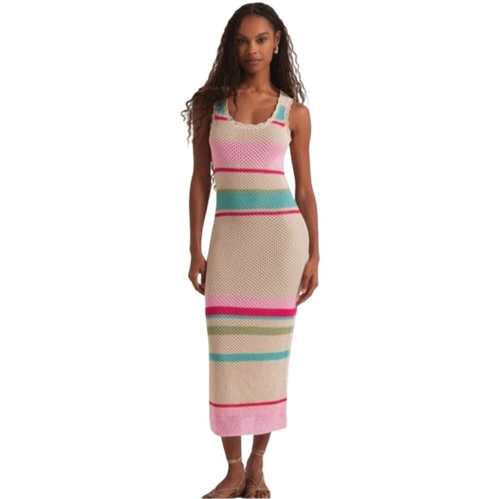 Z Supply NWT Ibiza Striped Sweater Dress Natural Sleeveless Crochet Lined Size S